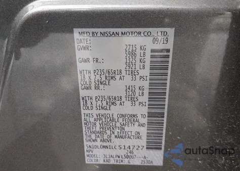 2020 Infiniti Qx60 Pure z USA, uszkodzony, nr VIN 5N1DL0MN1LC514727